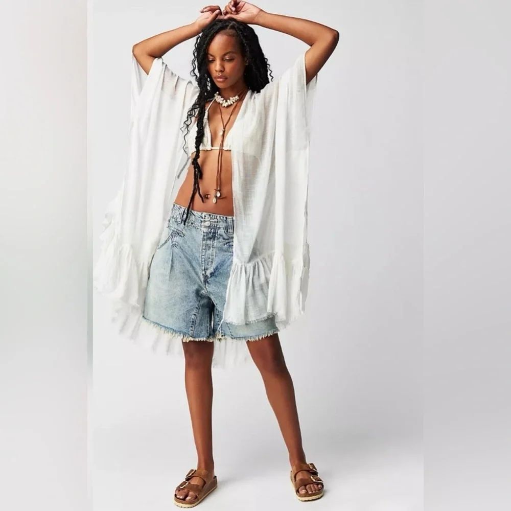 Free People Whisper Washed Ruffle Kimono